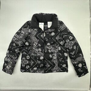 ROXY Size XS Black Tropical Paisley Print Insulated Zip Snow Puffer Jacket NWT